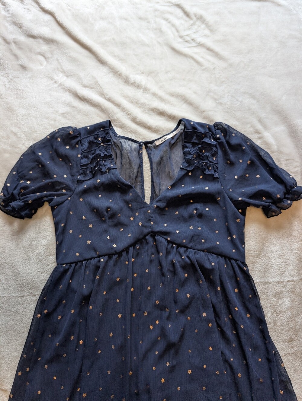 Francescas Collection - Mi Ami Navy Blue & Gold Stars Babydoll Dress Medium - Picture 4 of 6